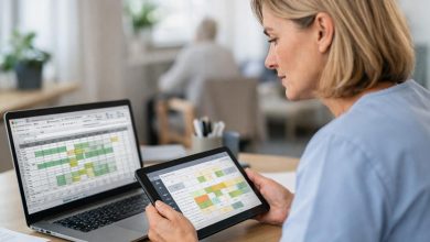 Medarbejder sammenligner Excel og digital vagtplan i pleje og omsorg