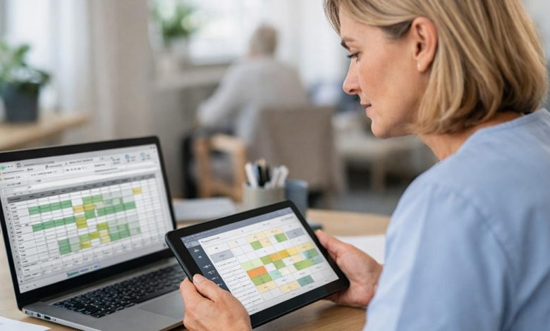 Medarbejder sammenligner Excel og digital vagtplan i pleje og omsorg