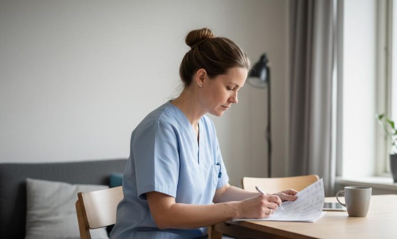 Medarbejder gennemgår vagtplan i hjemmeplejen før dagens besøg